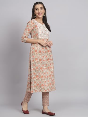 Image of Rapsodia Womens Cotton Jaipuri Printed & Embroidered Kurta with Dupatta and Pant Set