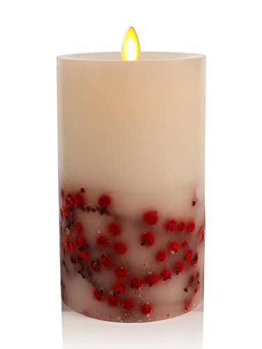 Image of Luminara Embedded Flameless LED Candle - Red Berry 3.5 inch x 6.5 inch - Moving Flame Pillar Battery Operated Timer, Real Wax Unscented, Safe