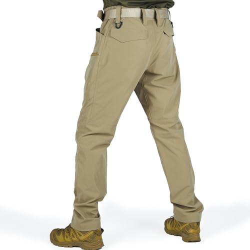 LUDEY Mens Hiking Cargo Pants Elastic Waist Ripstop Work Tactical Pants Water Resistant Outdoor Sweatpants with 8 Pockets-Khaki XL - image 2