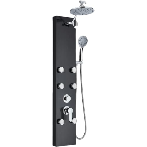 Fauce de douche fine et colonne de douche noire haut de gamme avec mitigeur tour