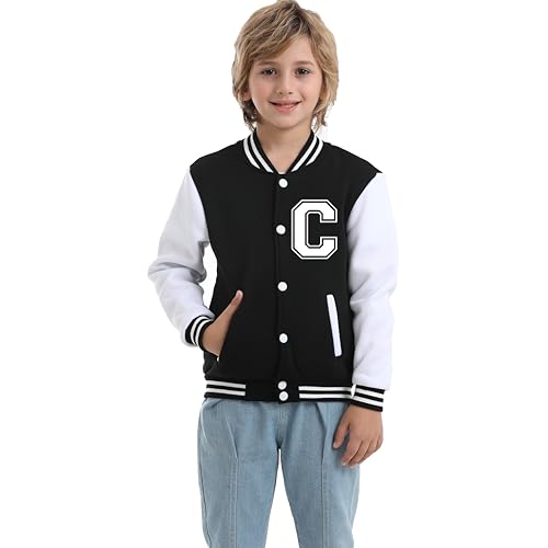 Kids Baseball Jacket Letter Print Boys Girls Varsity Coat Casual Lightweight School Uniform With Button