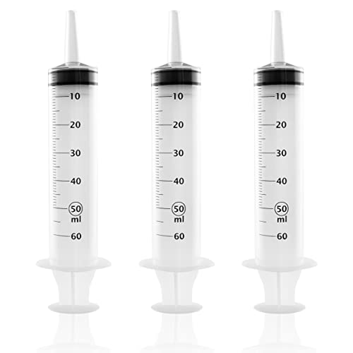 3 Stück Spritzen-Set 50ml. Dosierspritze aus Plastik. Als Futterspritze, Saugspritze für Motoröl oder Bremsflüssigkeit. Für Hobby und Handwerk.