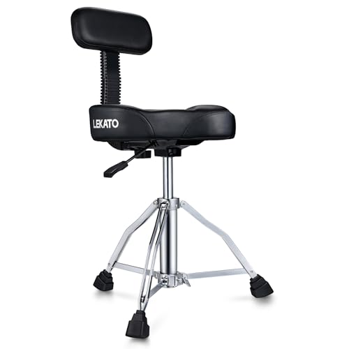 LEKATO Drum Throne with Backrest, Height Adjustable Hydraulic Drum Chair Heavy Duty Drum Seat with...