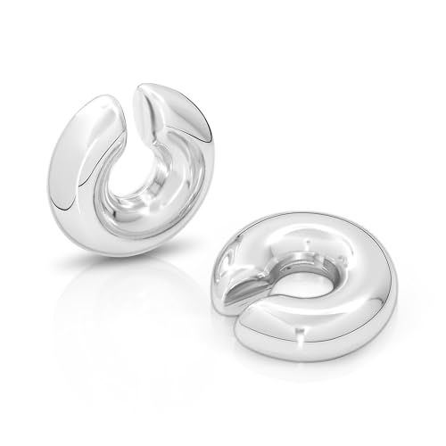 ALEXCRAFT Pendientes de Ear Cuff Mujer de Acero Inoxidable Ear Clip Cuffs Pendientes de Plata Ear Cuff Mujer Sin Agujero Círculo de Cereza Grande Gruesa Lágrima Plata Mediana