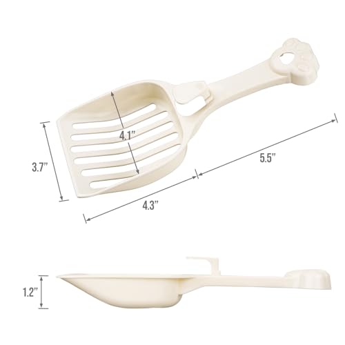 Image of Depets Cat Litter Scoop, Kitty Litter Scooper for Pine Pellet, Wide Slats | Litter Scoop with Hang Hole & Edge Hook, Durable Plastic Litter Sifter Scoop - Designed for Easy Sifting, Milky White