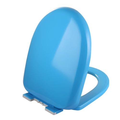 Asiento de inodoro ovalado en forma de U con bisagra de liberación rápida, ajuste universal para todos los accesorios de tamaño estándar (azul)