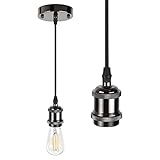 Ascher 1 Pack Pendant Light Kit, E26 Lamp Socket Industrial Vintage Pendant Light Cord, 3.94ft Adjustable Fabric Hanging Light Cord, Black Chrome (Bulb Not Included)