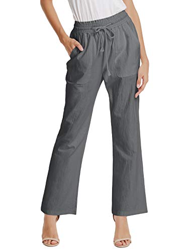 GRACE KARIN Women's Casual Relaxed-Fit Wide Leg High Waist Cotton Pants Trouser Gray XXL