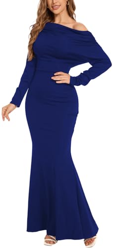 Image of Formal Dresses for Women Elegant Off Shoulder Evening Party Gowns Sexy Bodycon Ruched Prom Wedding Guest Dress