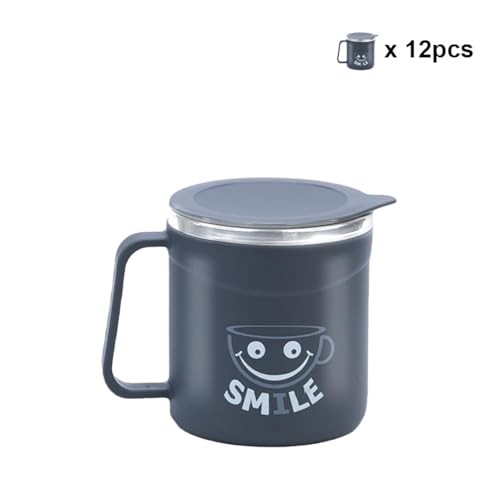 Image of ATTRO Happy Mug Set of 12-Comes with Double Wall Inner Stainless Still & Lid Stylish Cup Ideal for Hot Coffee, Tea - 300ml-Grey