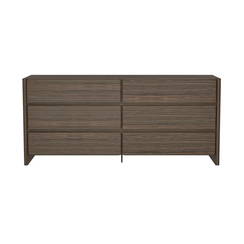 Manhattan Comfort Linda Double Wide Modern Dresser for Bedroom with 6 Storage Drawers – 72" Long Wooden Cabinet for Closet Essentials and Clothes Organization, Home Furniture, Walnut Brown