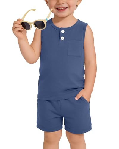 Vinsatin Toddler Boy Outfit – Haze Blue 4T – Comfortable Coordinated Set for Boys
