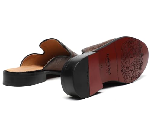 Image of Mens Black Backless Loafers Genuine Leather Mules Shoes