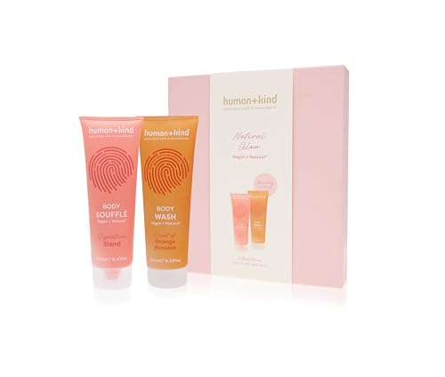 Human+Kind Natural Glow Gift Set | Orange Blossom Body Wash 250ml & Signature Blend Body Soufflé 250ml | Refreshing Vegan Skincare Duo | Hydrating Self-Care Gift for Radiant, Soft Skin (Natural Glow)
