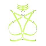 Damen Body Harness Pentagram Plus Size BH Hohl Unterwäsche BH Punk Gothic Halloween Mode Tanzkleidung (Leuchtendes Grün)