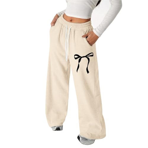 Tall Sweatpants for Girls Bowknot Baggy Straight Wide Leg Track Pants Fall Breathable Athletic Trousers with Pockets