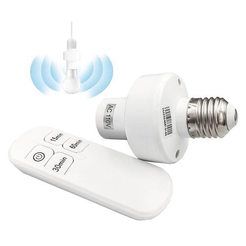 Remote Control Light Bulb Socket, E26/E27 Screw in Adapter and 15/30/60 Min Timer for Closet, Garage, Basemen