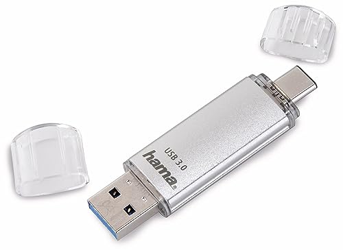 Hama 64GB USB-Speicherstick mit USB 3.0&USB 3.1-Type-C (2-in-1 USB-Stick, z.B. für Android Handy, Tablet, Computer, Notebook, MacBook, OTG, 40MB/s) USB-Typ-C Handy-Stick, Doppel Memory-Stick Silber