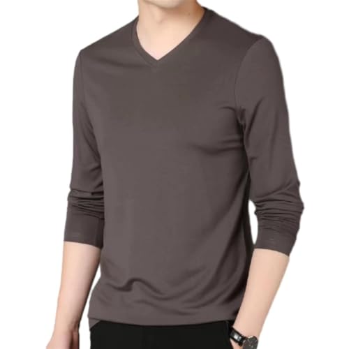 Photo de ZEMALON T-Shirt Homme Jeunesse Classique All-Match Modet-Shirt Lumière Doux Confortable Casualt-Shirt Basique Tempérament Tendance Manches Longues T-Shirts H-Coffee 3XL