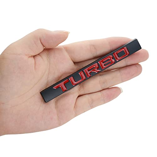 Image of 2PC Aluminum Stick ON Polish Text Turbo Decal Emblem Trim Badge Logo 3D Metal Turbo Premium CAR Side Fender Rear Trunk Emblem Badge (Black Red)