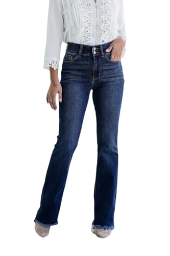 Straight Leg Jeans for Women High Waisted Double Button Vintage Stretchy Frayed Hem Denim Pants2