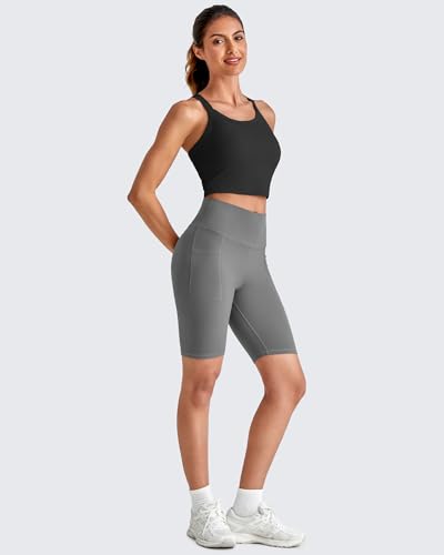 Image of G4Free Barefeel Cropped Workout Tops for Women Built in Bra Removable Padded Longline Sports Bras Racerback Yoga Tops