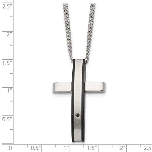 Stainless Steel/Black IP-Plated 1pt.Diamond Cross Pendant Necklace Charm Chain 24" (.015 cttw.)4