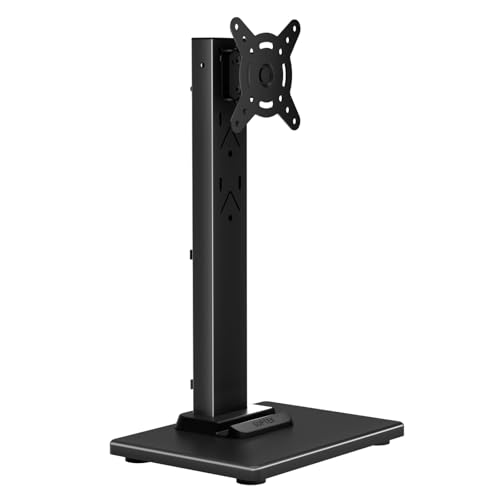 Suptek Single LCD Computer Monitor Free-Standing Desk Stand Mount Riser for 13 Inch to 43 Inch Screen with Swivel Height Adjustable Rotation 50 75 100mm VESA Base Stand Black