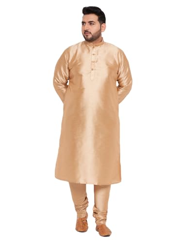 Image of Vastramay Plus Men's White Silk Blend Kurta Pyjama Set VPLUSMKWH001nPBL 44 | Independence Day