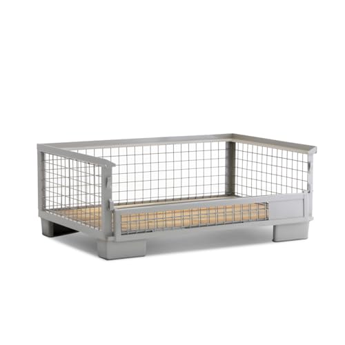 HEMMDAL Industrie-Gitterbox mit halb abklappbarer Längswand | 1.500 kg Tragkraft | HxBxT 50 x 124 x 83,5 cm | Grau | 5 x 5 cm Maschenweite | aus Stahl | niedrige Bauart | stapelbar| Gitterbehälter