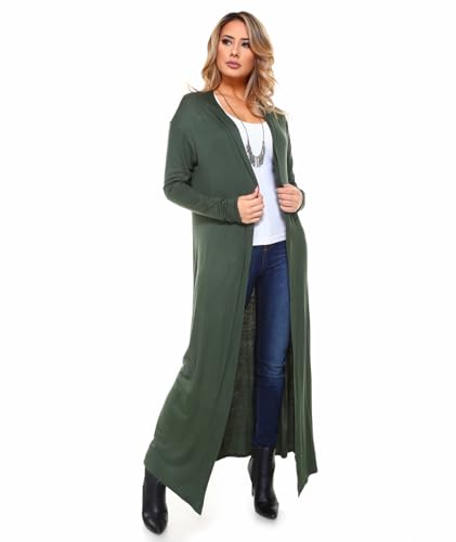 Image of Isaac Liev Women's Maxi Cardigan - Casual Long Flowy Open Front Floor Length Drape Lightweight Duster Sweater 136 Olive SM