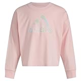 adidas Girls' Long Sleeve Waist Crew Tee T-Shirt, Pink with Multicolor, 5