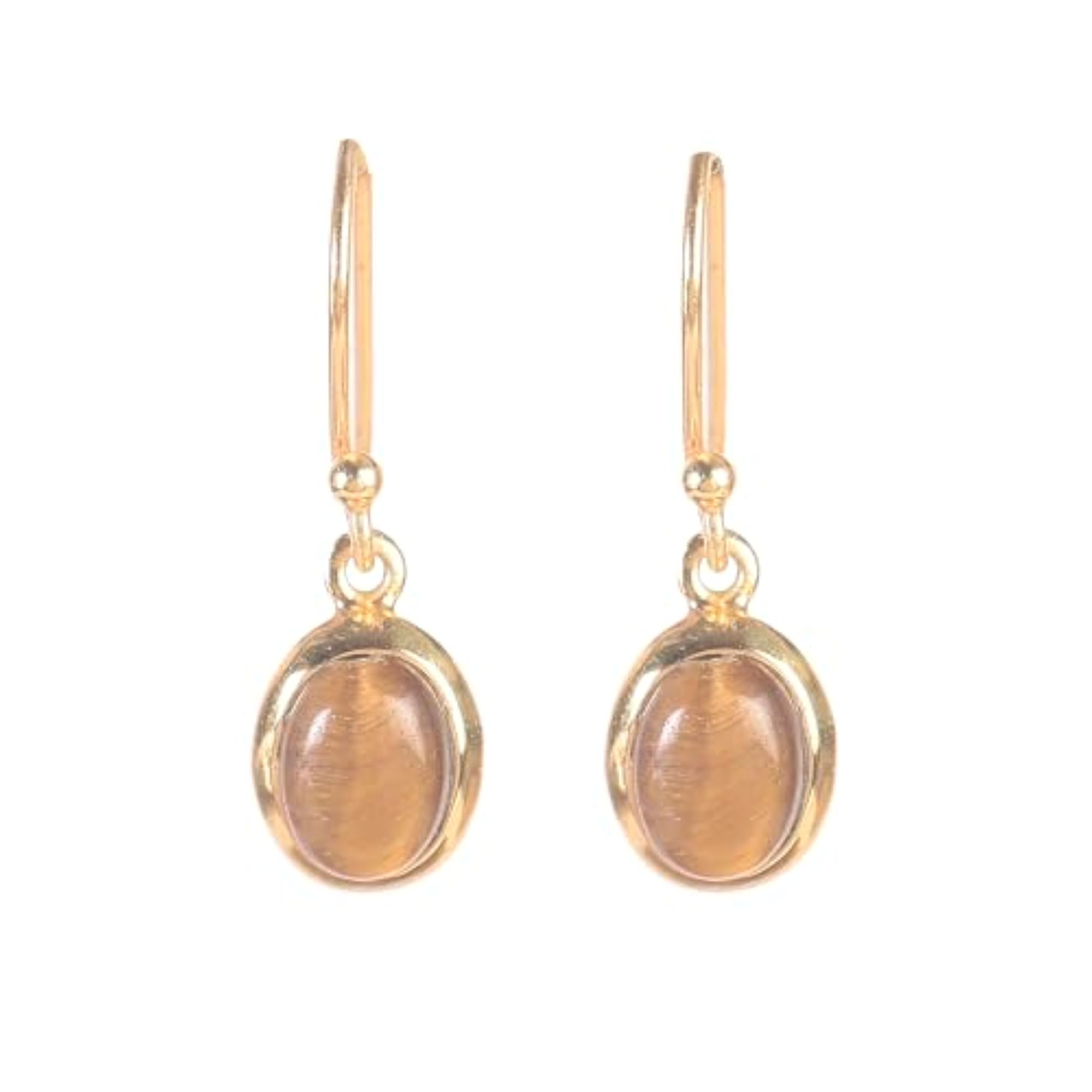 Women's 925 Sterling Silver Tiger Eye Oval Earrings, Modern Style