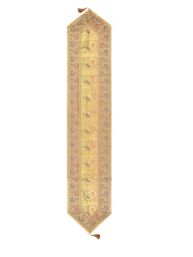 Image of Banarasi Brocade Zari Silk Table Runner Dinning & Centre Table Runner 177 By 30 CM (Beige, Peacock)