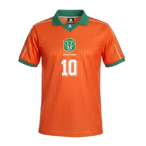 MAMUN Maillot de football rétro Côte d'Ivoire, Orange avec des accents verts et blancs, L