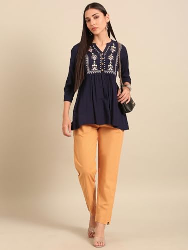 Image of TWIN BIRDS Women Cotton Straight Fit Pants | Ethnic Casual Daily Trousers
