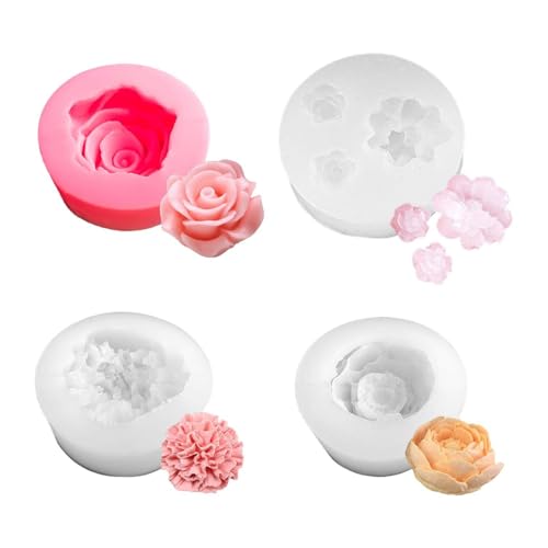 CVDYWDJIE Moldes De Flores Individuales De 3 Piezas Y Moldes De Flores Triples De 1 Pieza, Moldes De Silicona, Moldes para Velas, Accesorios para Manualidades DIY, Moldes para Adornos Decorativos