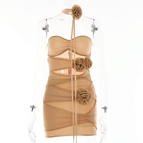 IJNHYTG Te Hace más Exquisito Falda Corta con diseño de Flores for Mujer Falda de Cadera Envuelta Plisada con Espalda Abierta a la Moda (Size : S)