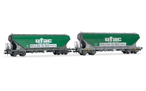 Jouef HJ6281 SNCF, 2-Unit Pack 4-axle Cereal Hopper Wagons (Flat Walls) UFAC, ep. IV Freight Wagons