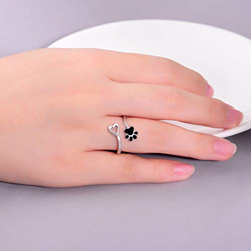 Paw Print Ring: 925 Sterling Silver Adjustable Cute Cat Dog Claw Paw Puppy Rings for Pet Lover2