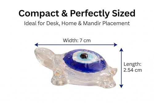 Image of Natural Selenite Tortoise (Kachhua) with Evil Eye Shell | Resin Feng Shui & Vastu Turtle for Protection, Wealth & Positive Energy | Home Office Desk Decor & Gift