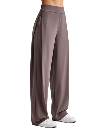 G4Free Work Dress Pants for Women Wide Leg Side Pleated Office Slacks Business Casual High Waisted Trousers with Pockets (Taupe,L,31