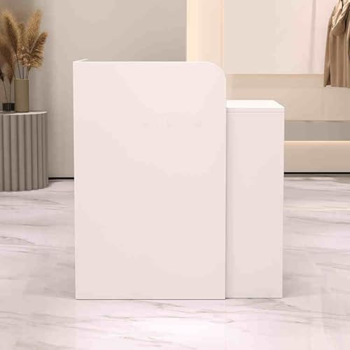 Reception Desk with Lockable Drawers Panels Private Surface y Negotiation Surface – Ideal for Lobby Store or Business Use – Modern White Design for Professional Spaces