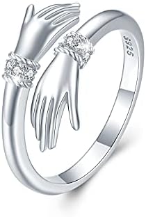 TRISHULA Hug Ring,925 Sterling Silver Adjustable Come to My Arm Inspirational Encourage Hugging Hand Ring ''Give Me a Hug'' Embrace Ring Hug Jewelry Gift for Birthday Christmas