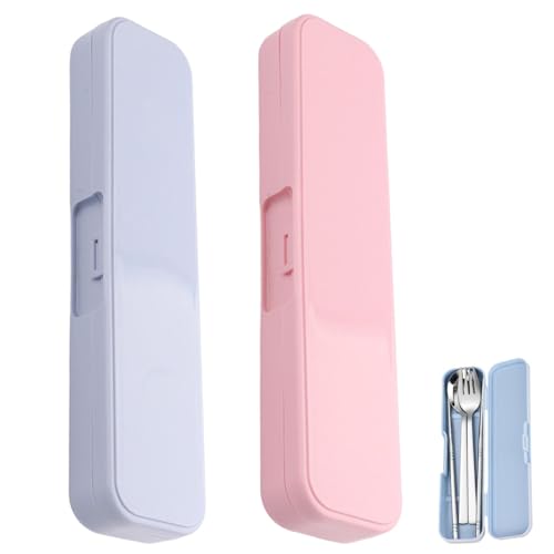 Kakalote 2 Pcs Portable Cutlery Case, Simple Reusable Camping Cutlery Case for Travelling, Work and School (Blue+Pink)
