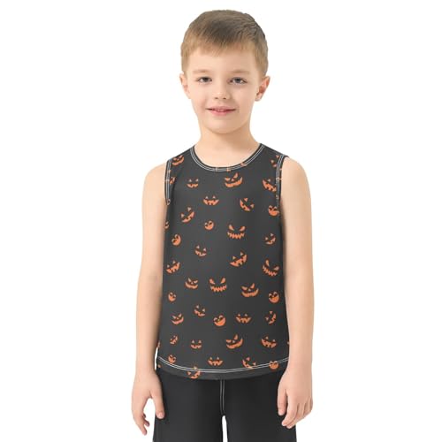 Boys Halloween Pumpkin Tank Tops Kids Sleeveless T Shirts Quick Dry Sport Workout Active 3-15 Years2