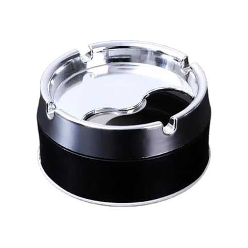 MENGLI-2024 Cendrier Cendrier Rond en Acier Inoxydable avec Couvercle Rotatif à 360° for la décoration de la Maison, du Bureau et du Salon. Cendrier Portable(Noir)