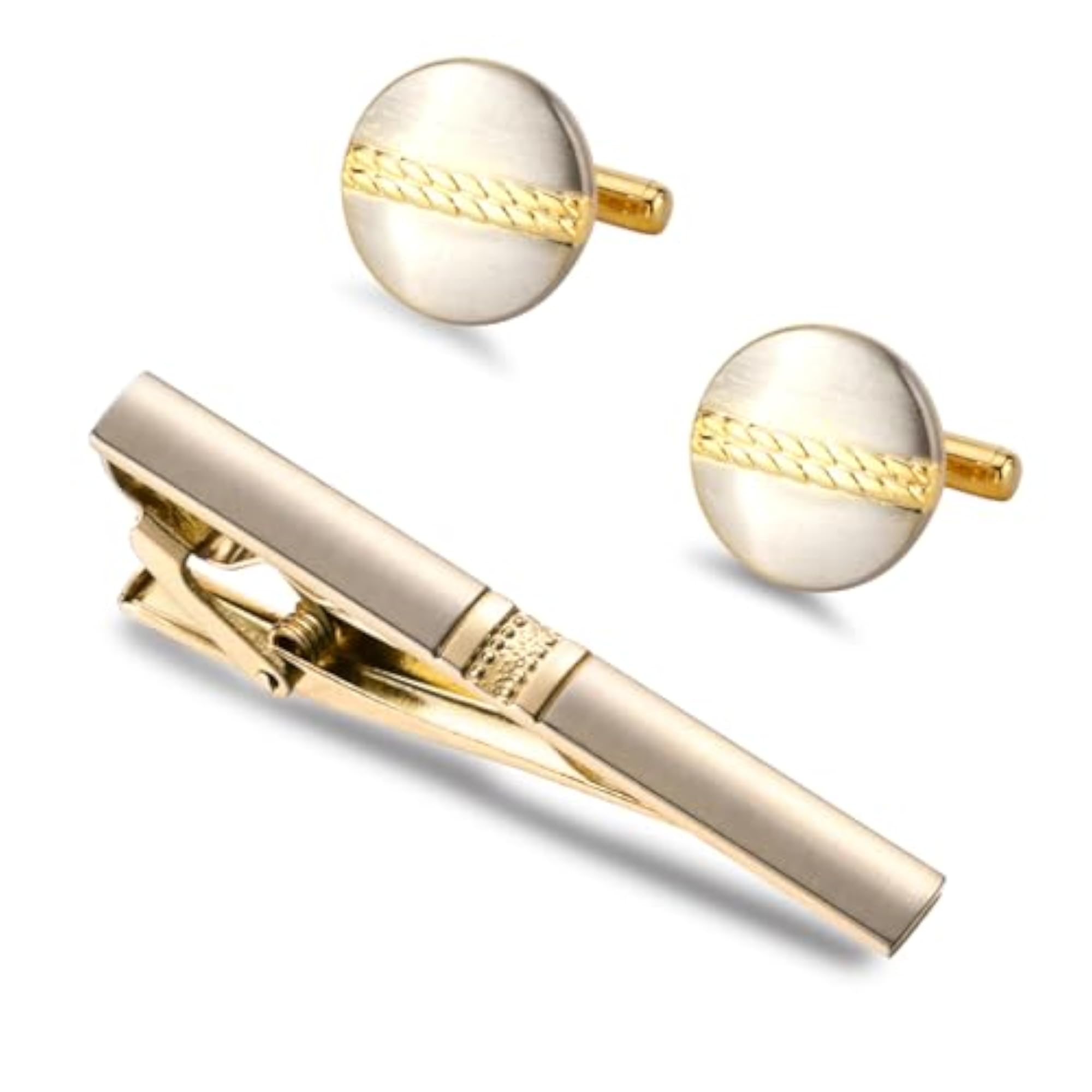 Men's Gold Plated Stylish Tie Pin & Cufflinks Set, Formal Gift