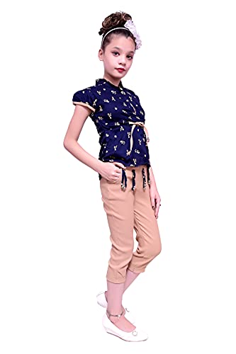 Image of FNOCKS Kids Capri Top Casual Set for Girls Blue Color
