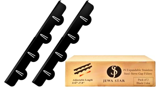 JS Stove Gap Covers Stainless Steel (2 Pack)- Adjustable Stove Gap Filler Ranges(13.8”-27.8”)- Kitchen Stove Counter Gap Cover- Side Oven Gap filler- Versatile Stove Gap Guards- Flameproof & Easy Wipe